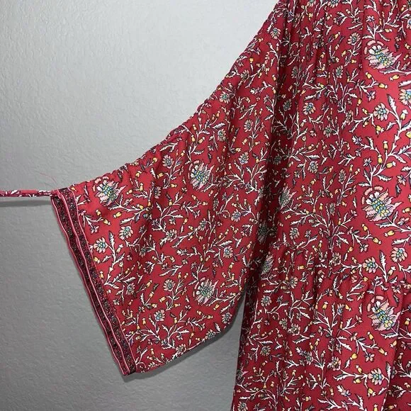 Max Studio Women's Red Floral Lightweight Long Sleeve Boho Tunic Top 1X - Picture 3 of 10